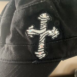 Black Military Style Cadet Cap with Embellished Cross